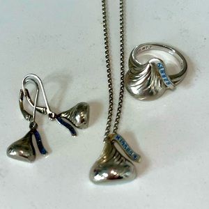 Hersheys Kiss earrings, ring & necklace. Sterling silver